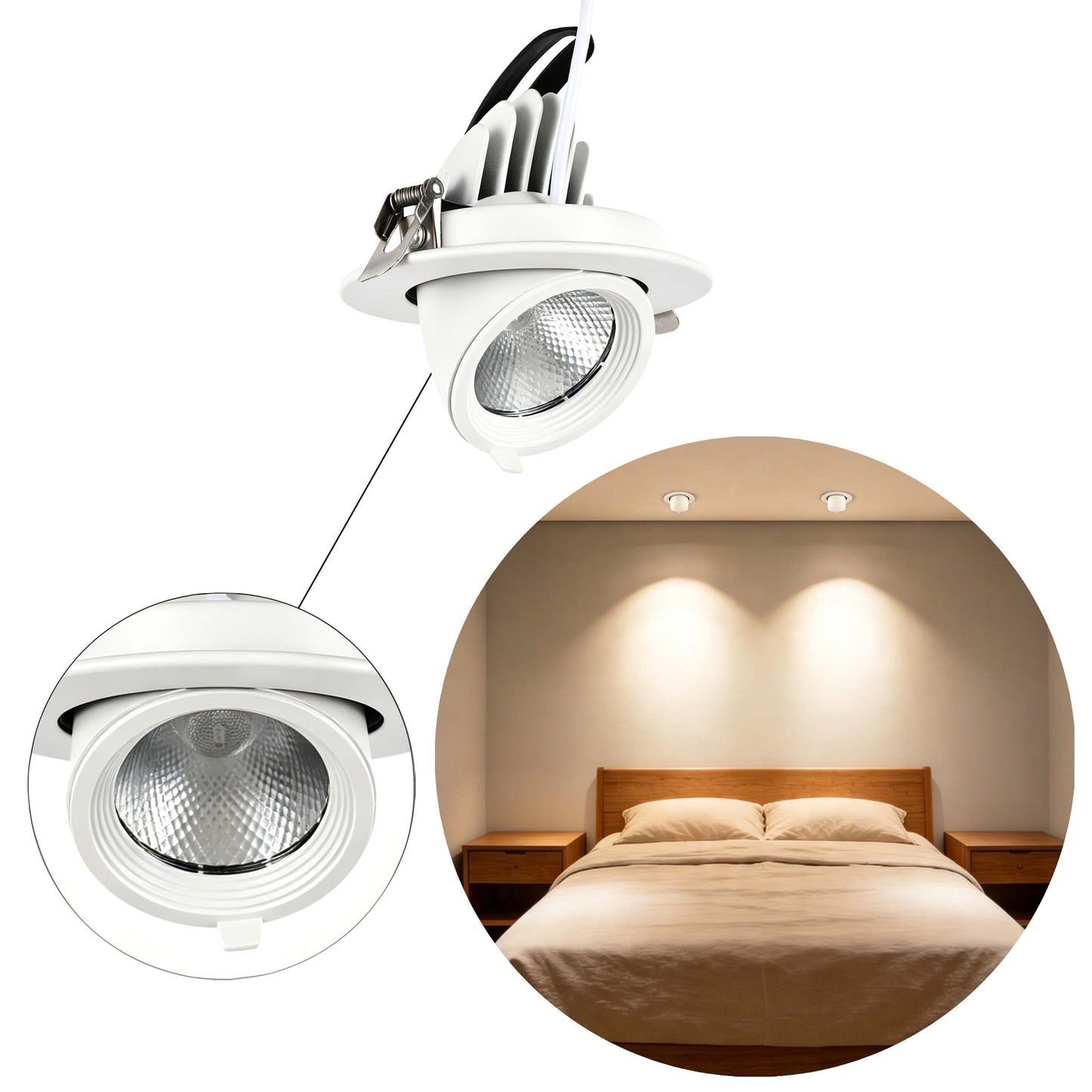 Adjustable LED Recessed Scoop Downlight, White, 3CCT Selectable 10W / 30W