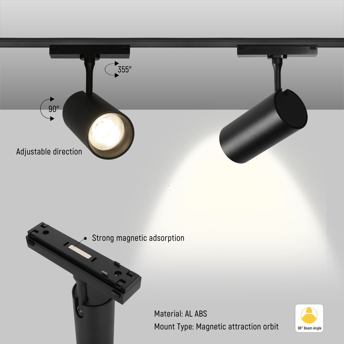 Magnetic Cylinder Slim LED Track Light, 20W 48V 4000K Black