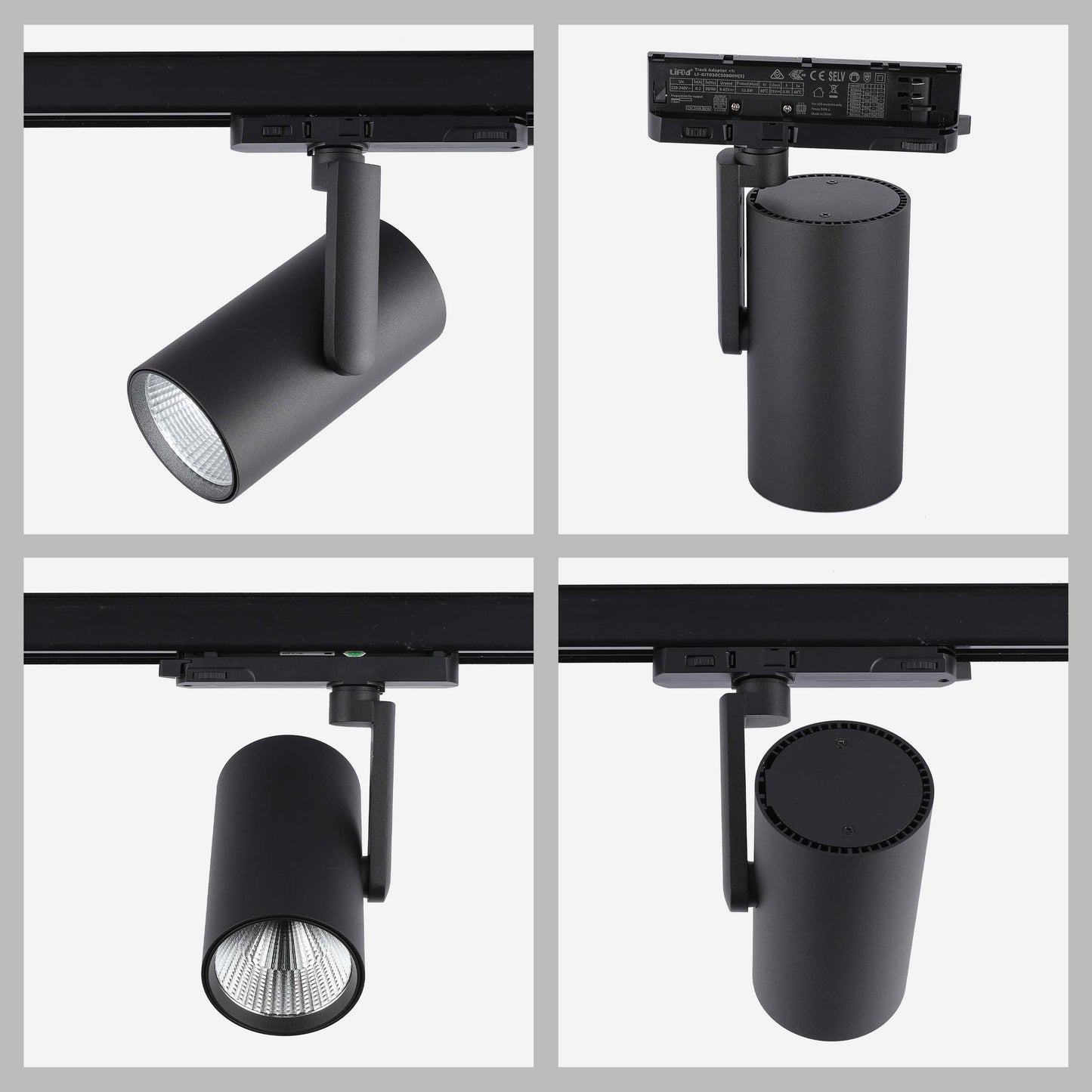 Adjustable Black LED Track Spotlight, 10W-30W Selectable 3CCT