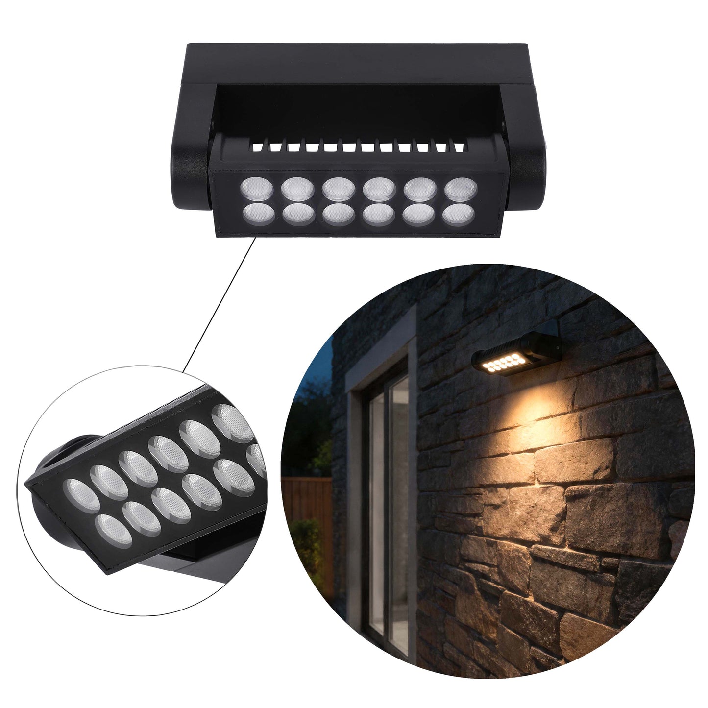 12W Black LED Wall Washer Light, IP65 Outdoor, 3CCT Selectable