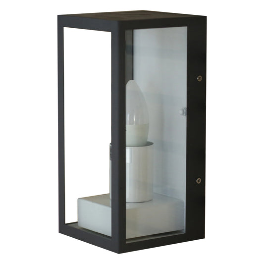 Modern Lantern Cuboid Wall Lamp Upward Base Grey&White Clear Glass E27