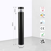 10W Modern Black LED Bollard Garden Light, 800mm, 3CCT Selectable IP65