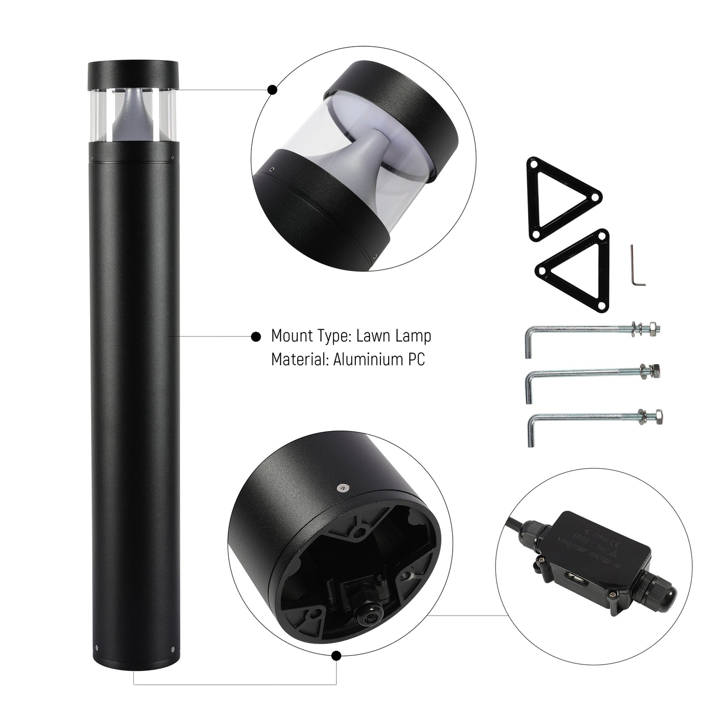 10W Modern Black LED Bollard Garden Light, 800mm, 3CCT Selectable IP65