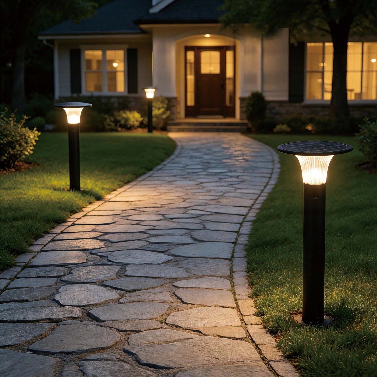 15W Solar LED Pillar Bollard Light, Dual CCT 4000K/6000K, Black IP65