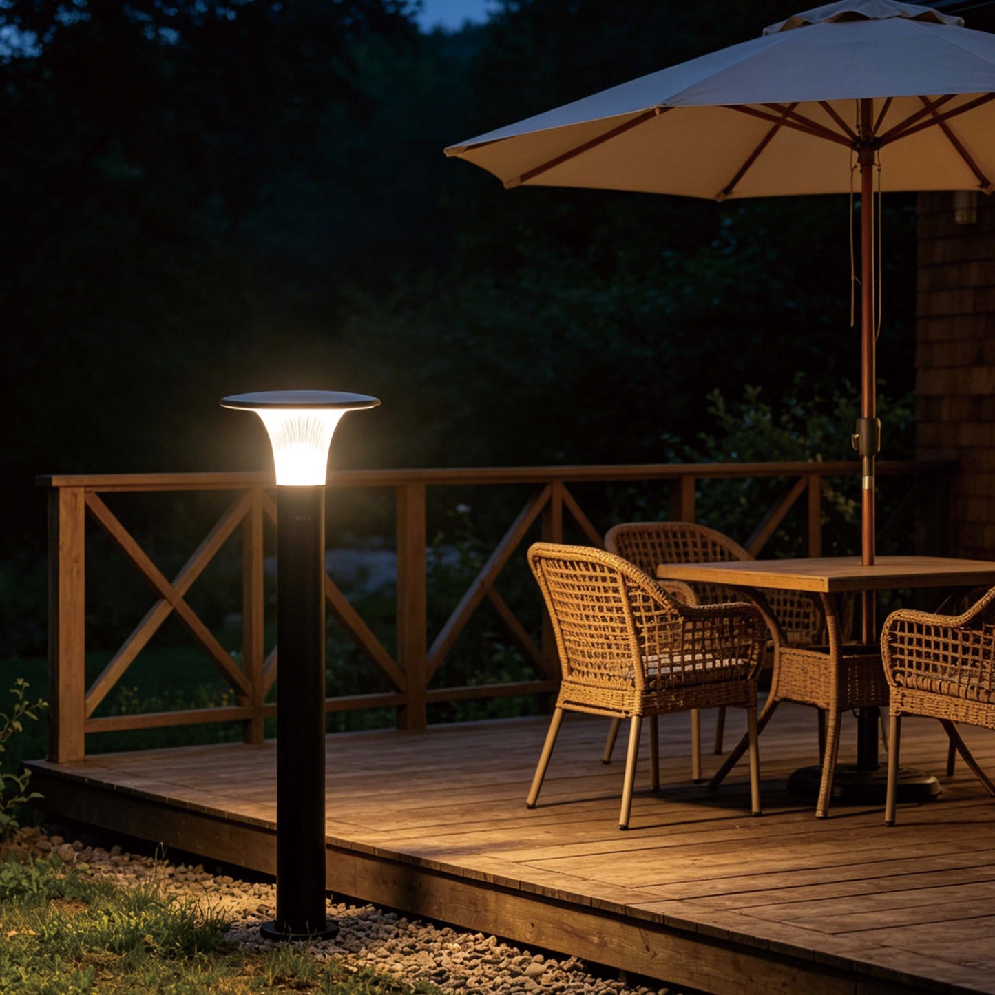 15W Solar LED Pillar Bollard Light, Dual CCT 4000K/6000K, Black IP65