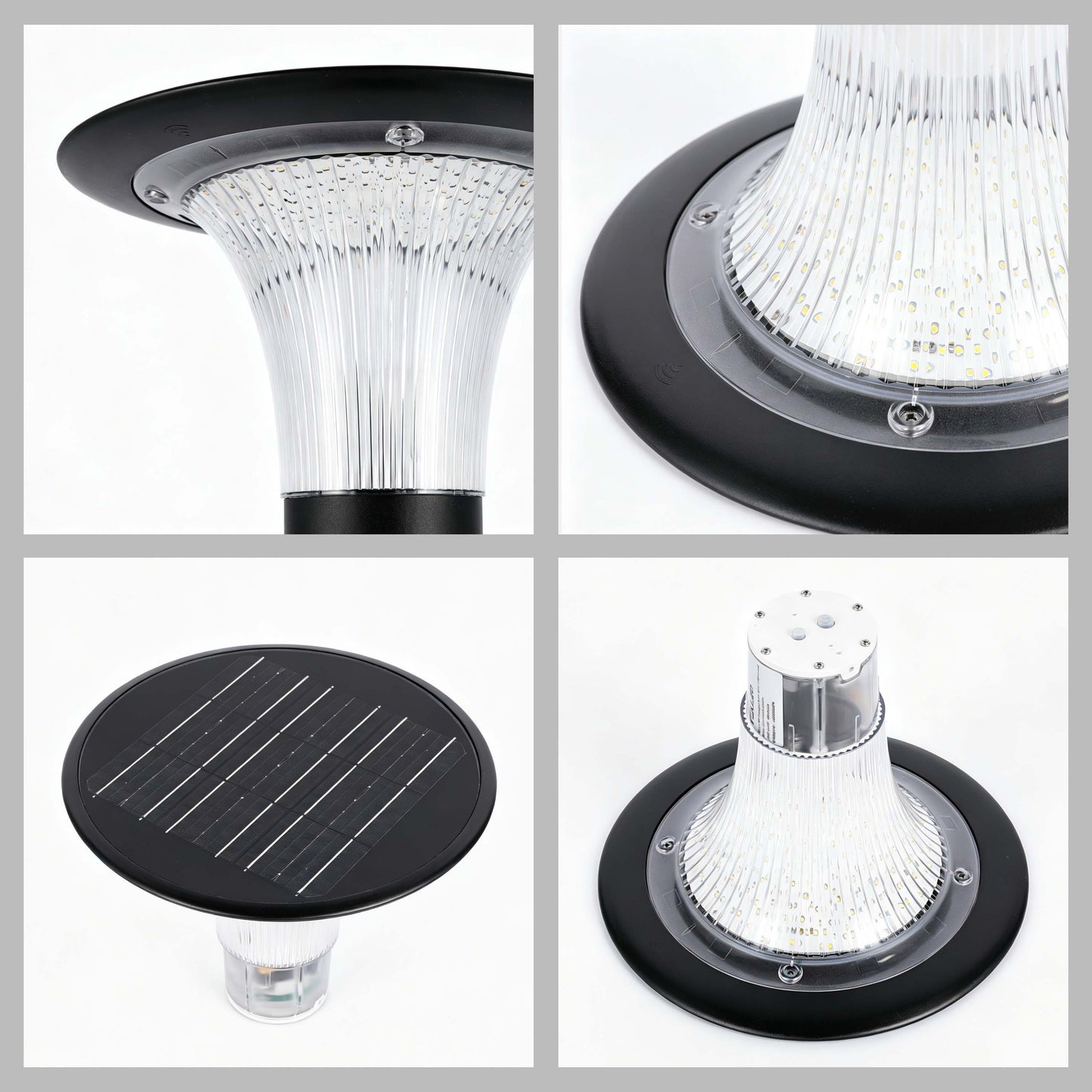 15W Solar LED Pillar Bollard Light, Dual CCT 4000K/6000K, Black IP65