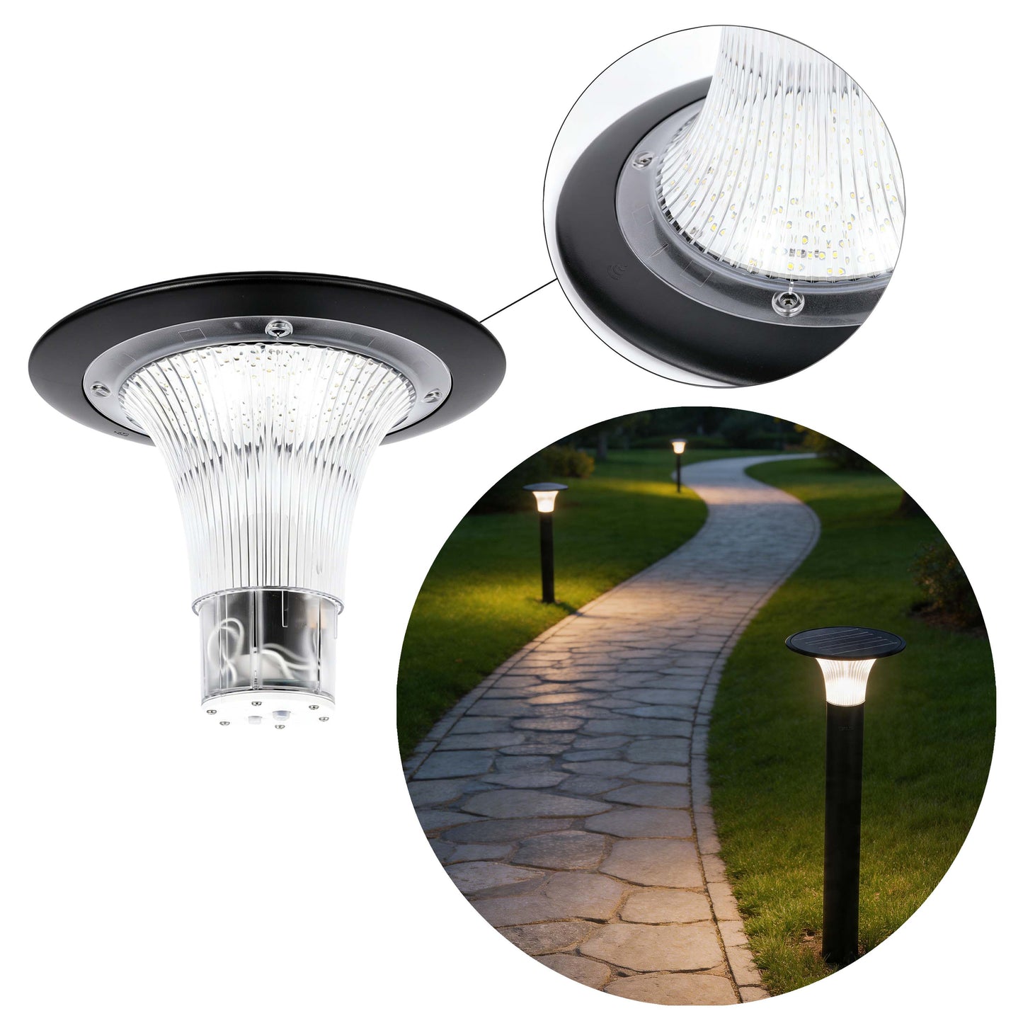 15W Solar LED Pillar Bollard Light, Dual CCT 4000K/6000K, Black IP65