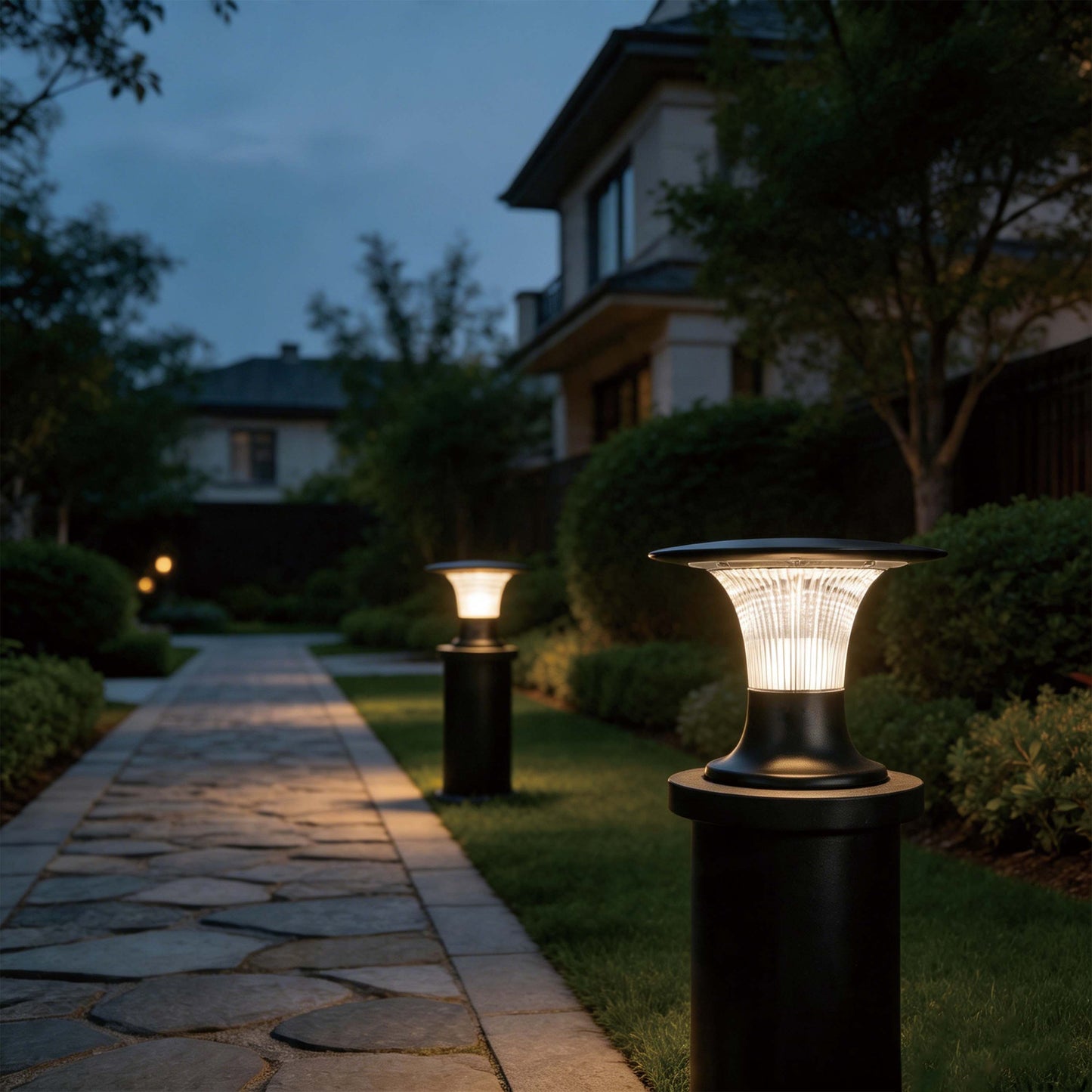15W Solar LED Pillar Bollard Light, Dual CCT 4000K/6000K, Black IP65