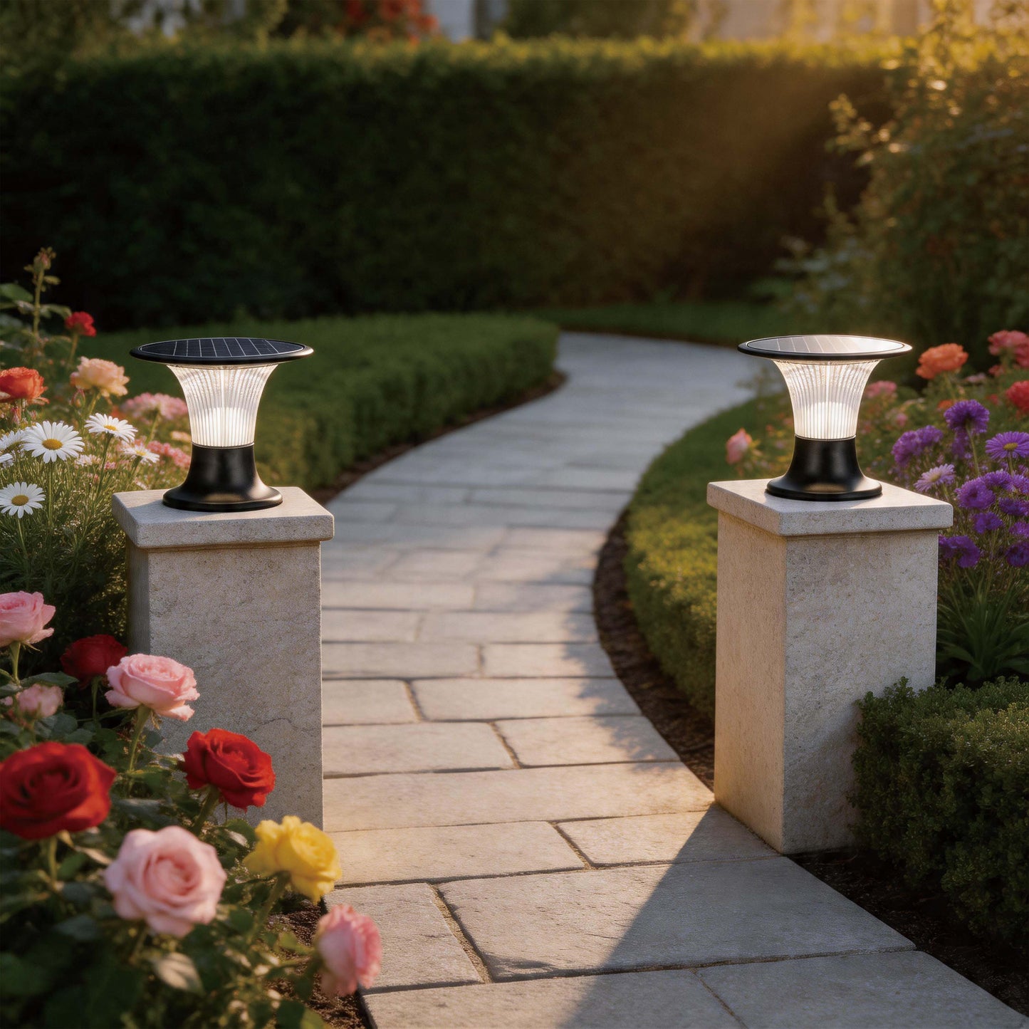15W Solar LED Pillar Bollard Light, Dual CCT 4000K/6000K, Black IP65