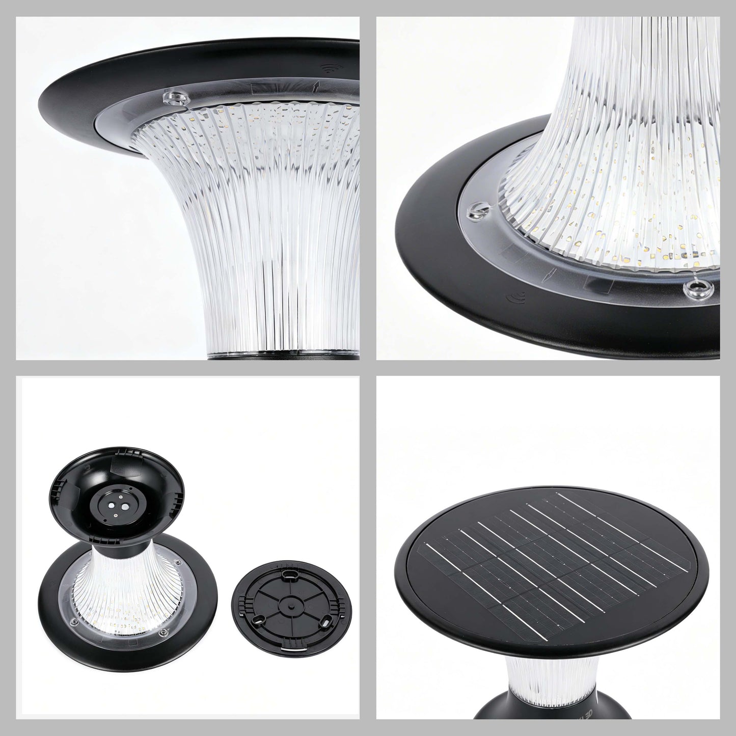 15W Solar LED Pillar Bollard Light, Dual CCT 4000K/6000K, Black IP65