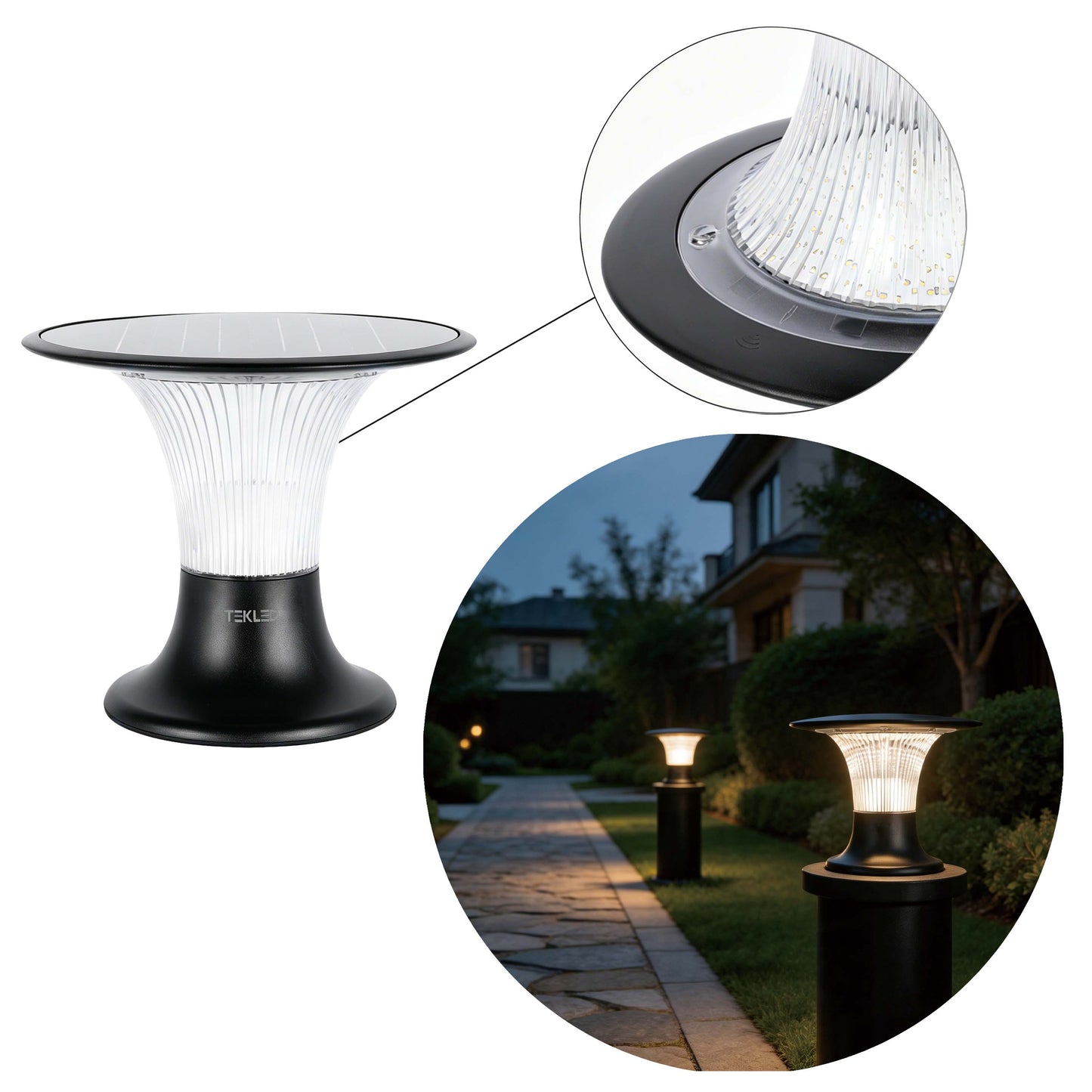 15W Solar LED Pillar Bollard Light, Dual CCT 4000K/6000K, Black IP65