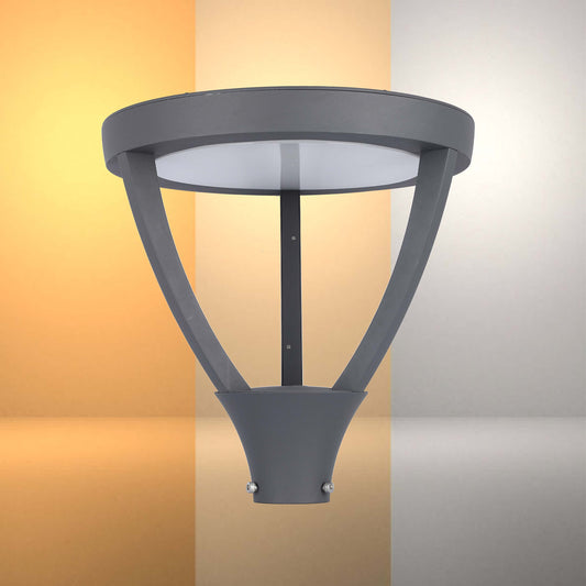 Modern 50W LED Post Top Garden Light, 3CCT Selectable, Dark Grey IP65