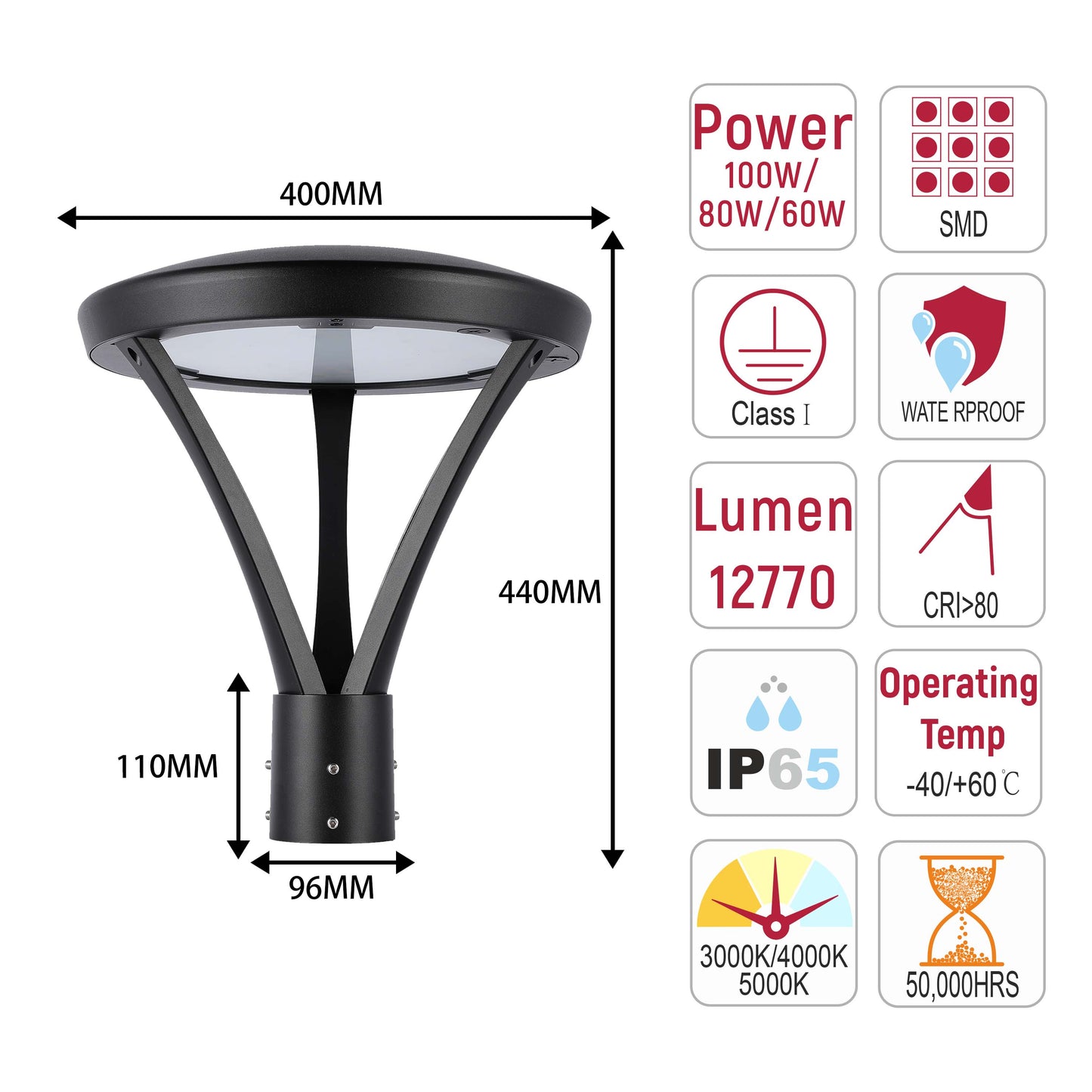 LED Outdoor Light Black ALP03-BK 100/80/60W 3CCT