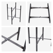 Bright, even studio lighting showcases the metal plant stand's industrial design against a clean white backdrop.