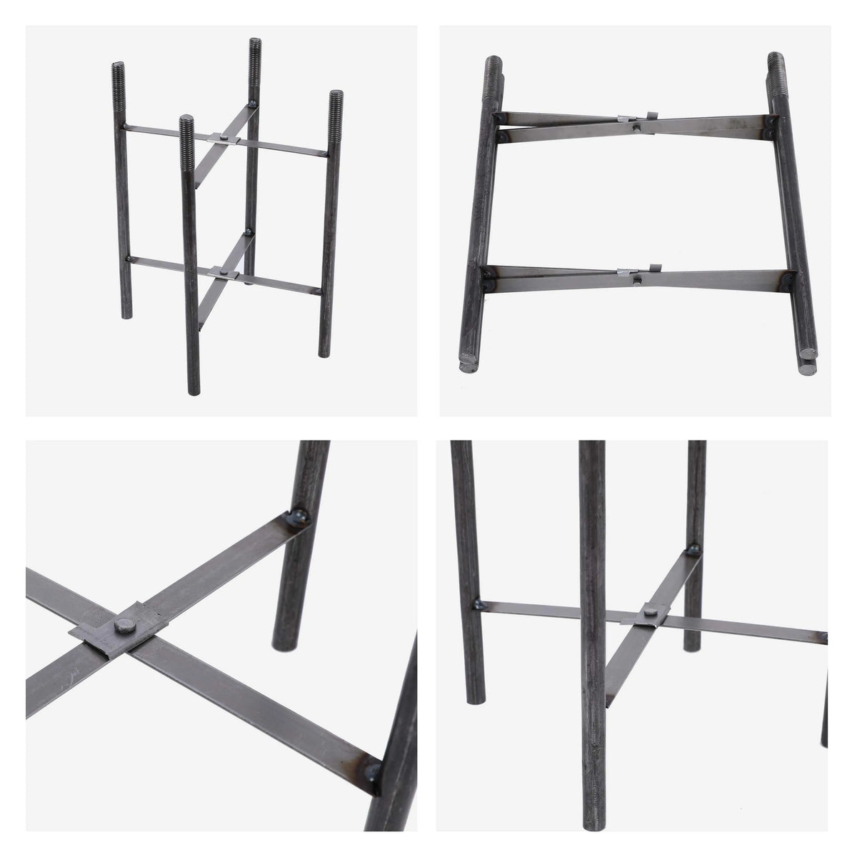 Bright, even studio lighting showcases the metal plant stand's industrial design against a clean white backdrop.