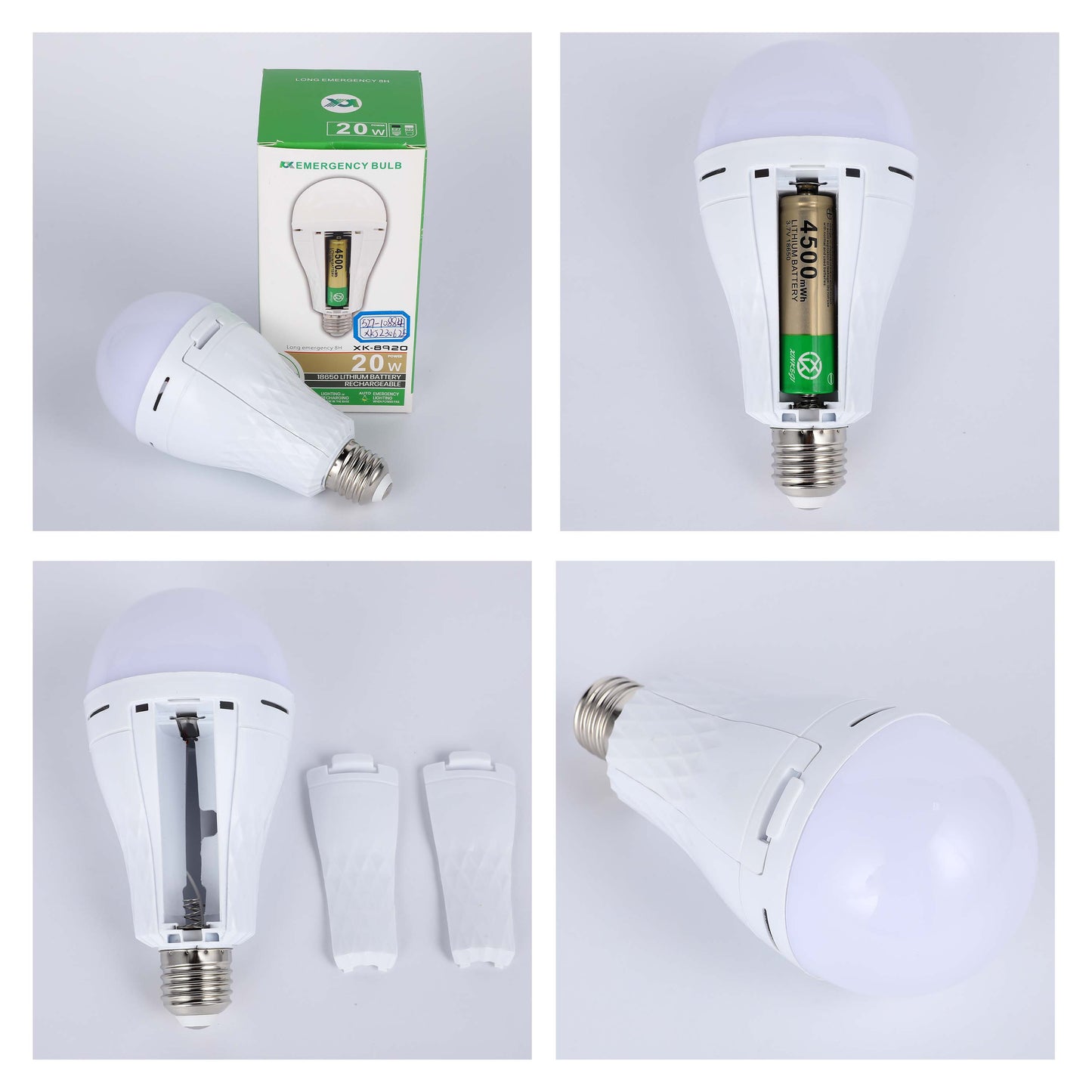 20W Rechargeable Emergency LED Bulb, E27 Battery Backup Light (6000K)