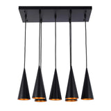 6-Light Cone Pendant Light - E27 Fittings, Rectangular Plate, Dimmable