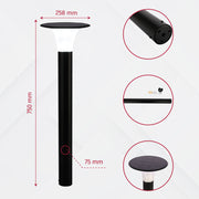 Size for and detail shots for TEKLED 80cm Black Solar LED Bollard Pathway Light