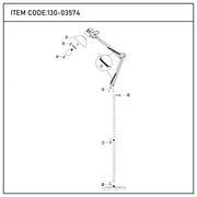Diagram of a lamp, showing its components and how they connect together, plus the item code.