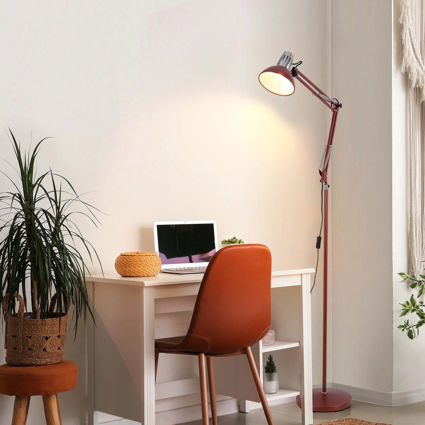 Adjustable Floor Lamp with Extendable Arm & Steel Shade - E27 Fitting, Dimmable