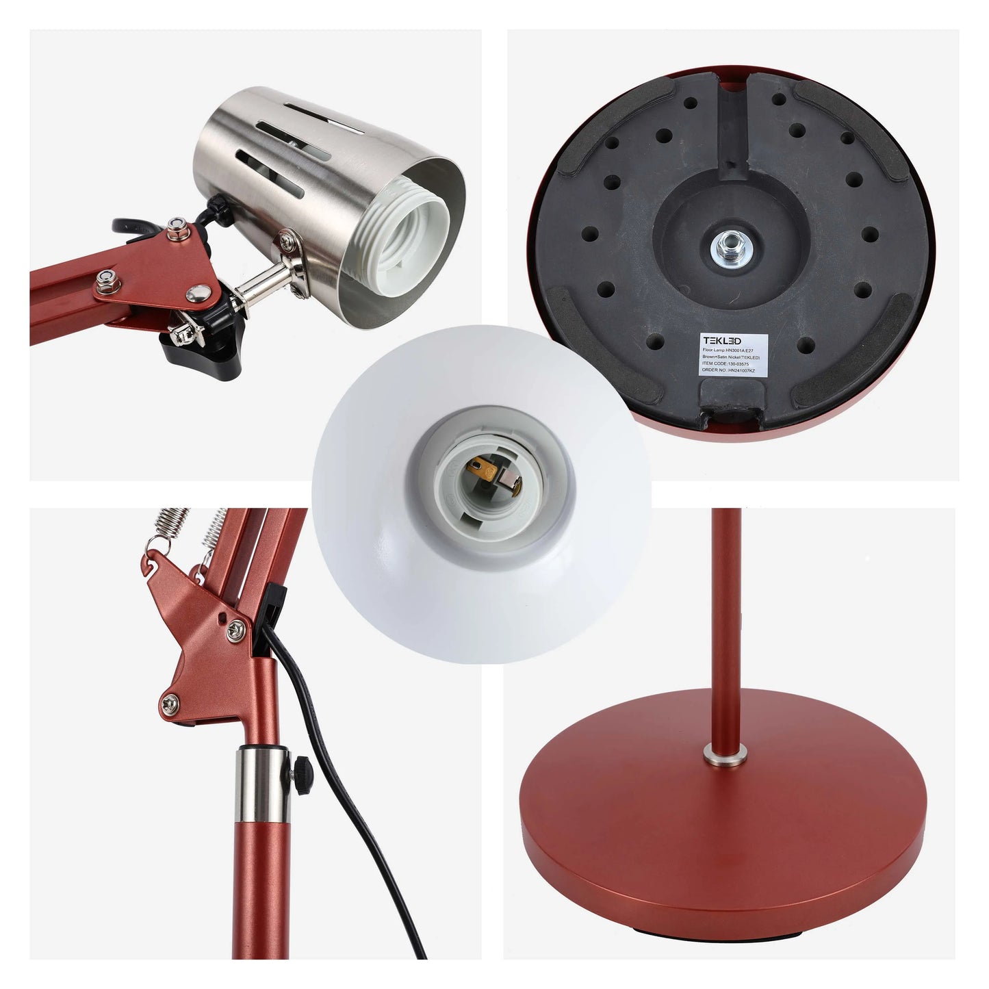 Adjustable Floor Lamp with Extendable Arm & Steel Shade - E27 Fitting, Dimmable