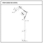 A deconstructed diagram of a desk lamp, showing the parts required for assembly.