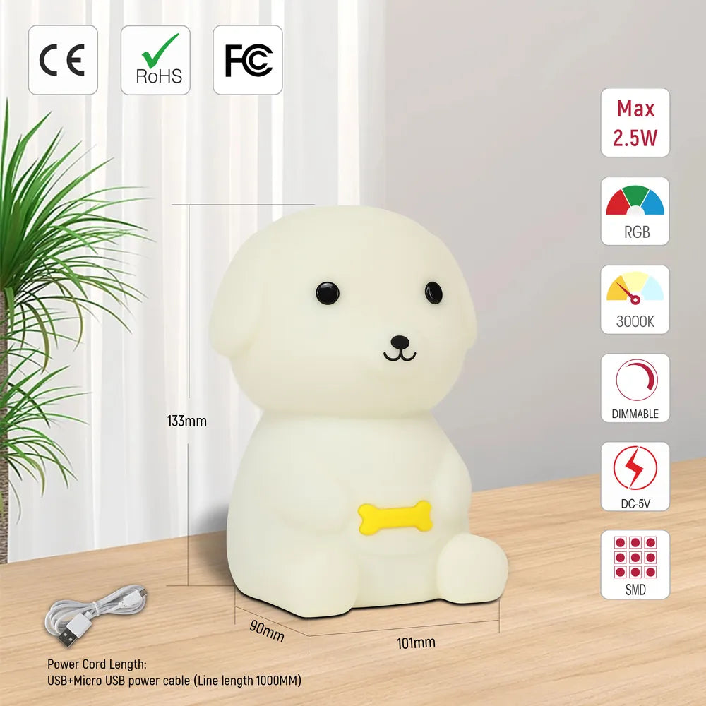 Size and technical specs of the Adorable LED Rechargeable Night Light with Timer and Color-Changing Options-130-03774