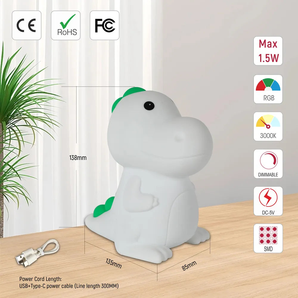 Size and technical specs of the Adorable LED Rechargeable Night Light with Timer and Color-Changing Options-130-03776