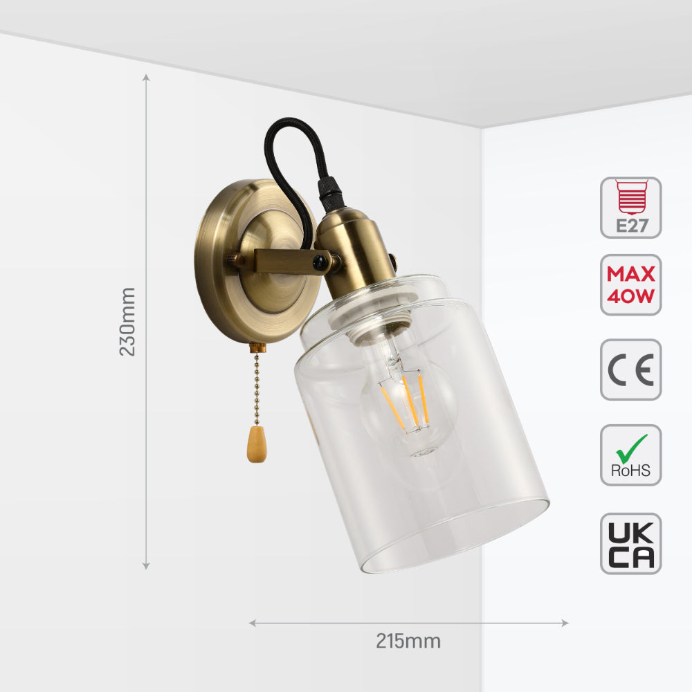 Glass Cone Wall Light Adjustable with Pull Down Switch 4