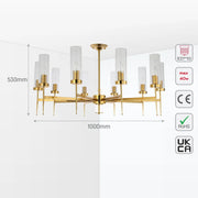 Size and technical specs of the American Fluted Glass Chandelier Ceiling Light-159-18224