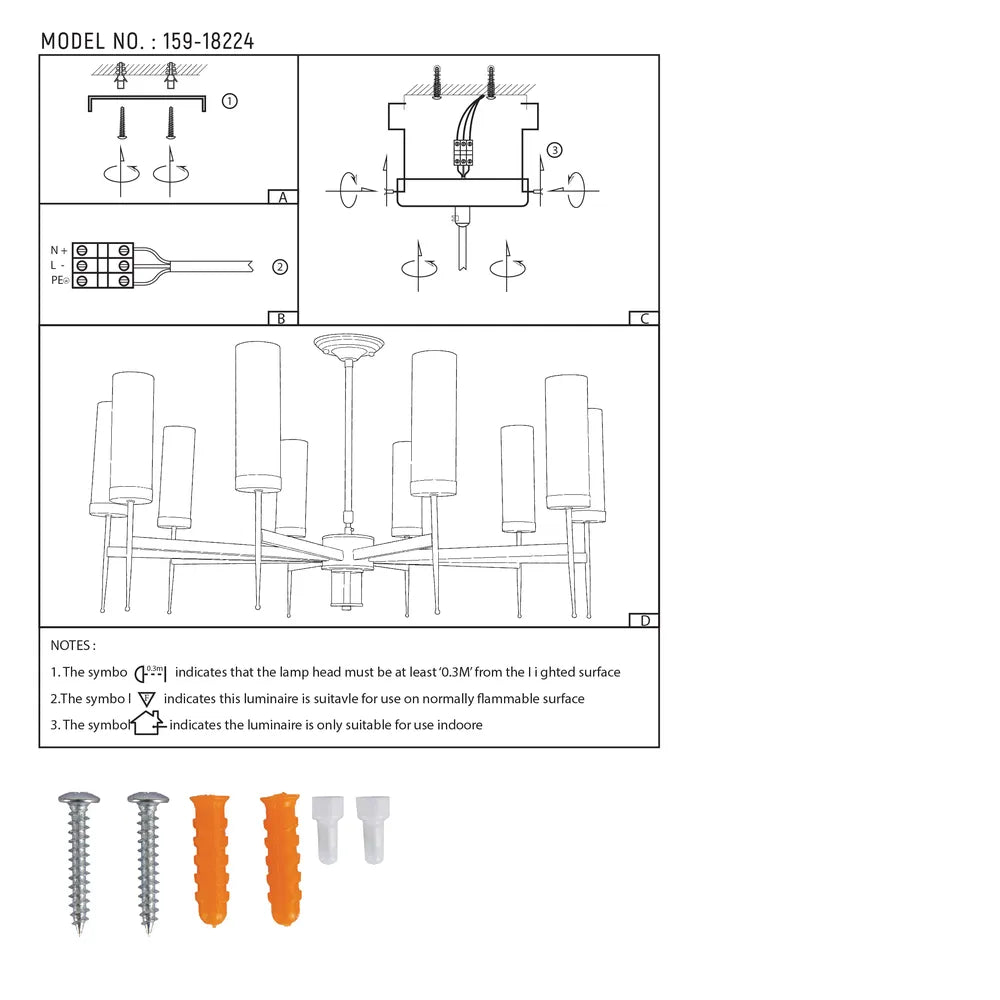 User manual for American Fluted Glass Chandelier Ceiling Light-159-18224