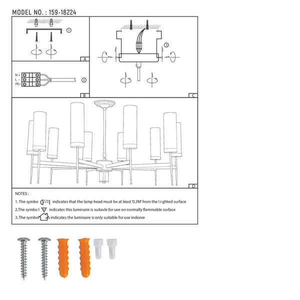 User manual for American Fluted Glass Chandelier Ceiling Light-159-18224