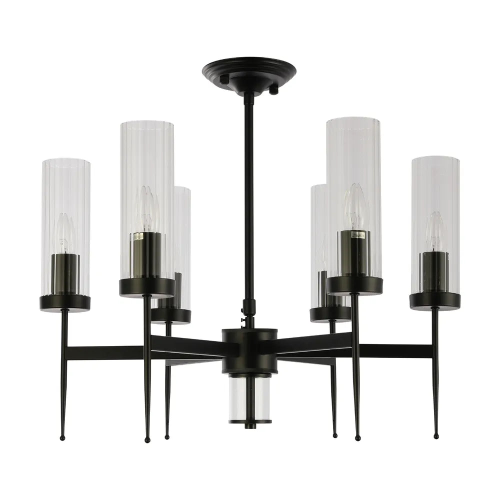 Chandelier TEKLED American Fluted Glass Chandelier Ceiling Light-Black-159-18226