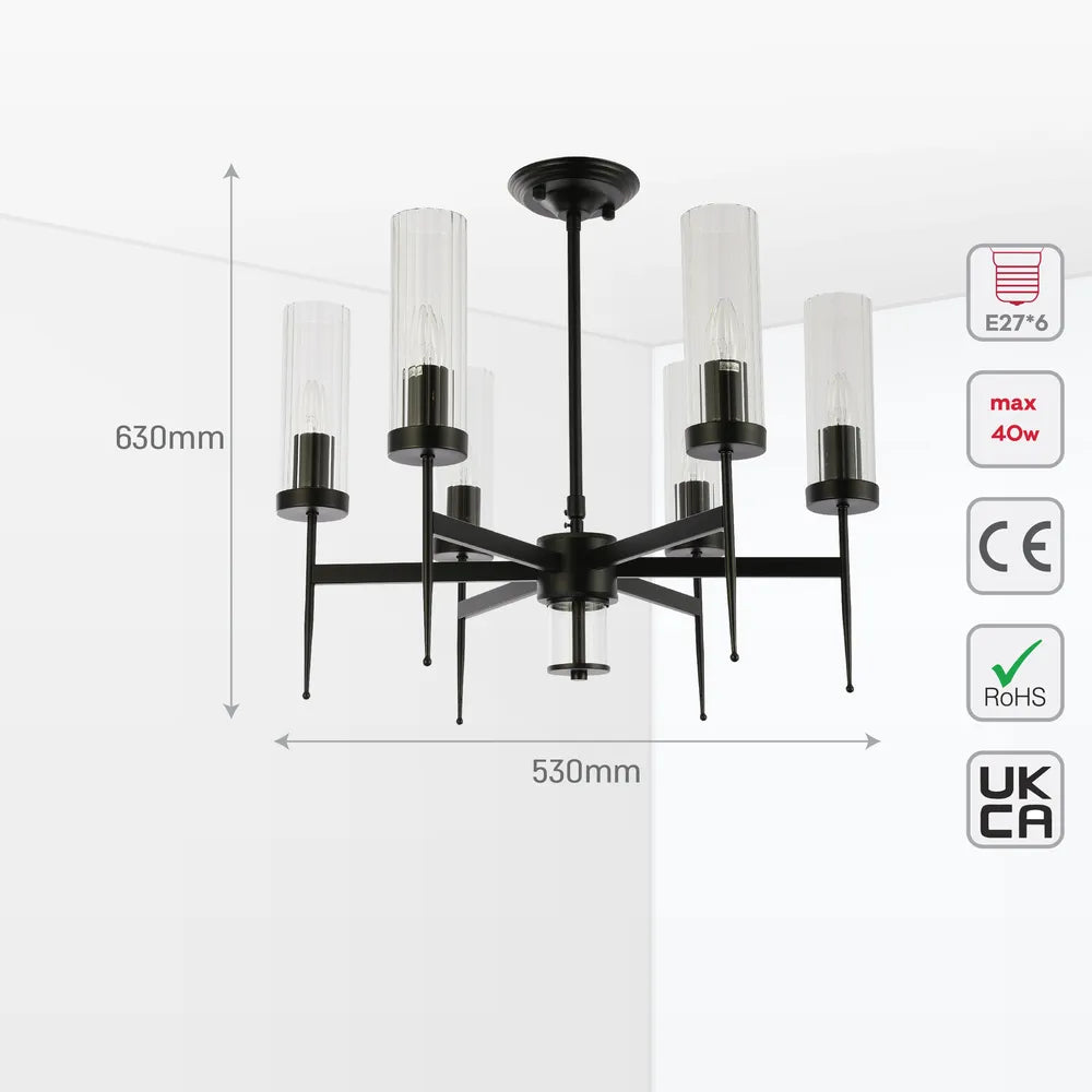 Size and technical specs of the American Fluted Glass Chandelier Ceiling Light-159-18226