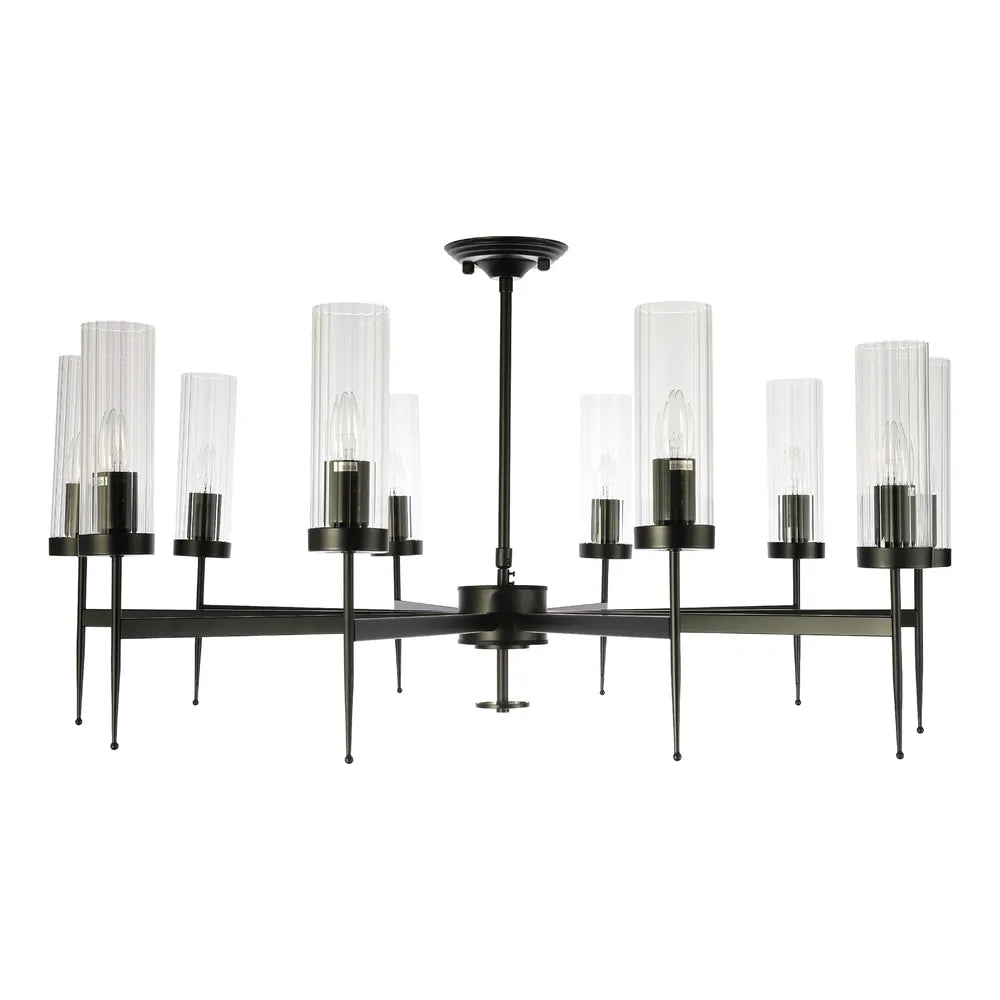 Chandelier TEKLED American Fluted Glass Chandelier Ceiling Light-Black-159-18230