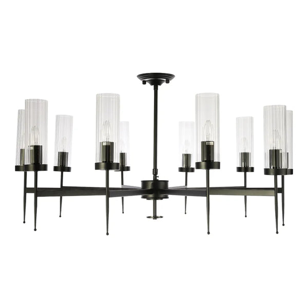 Chandelier TEKLED American Fluted Glass Chandelier Ceiling Light-Black-159-18230