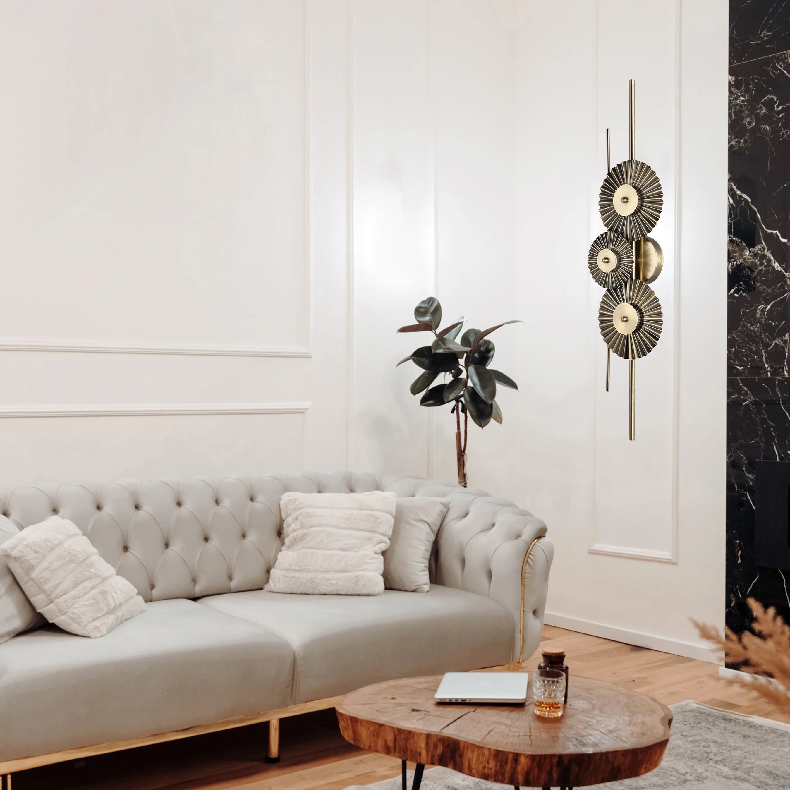 Triplex Lighting Antique Brass Triple Disc LED Wall Light | TEKLED