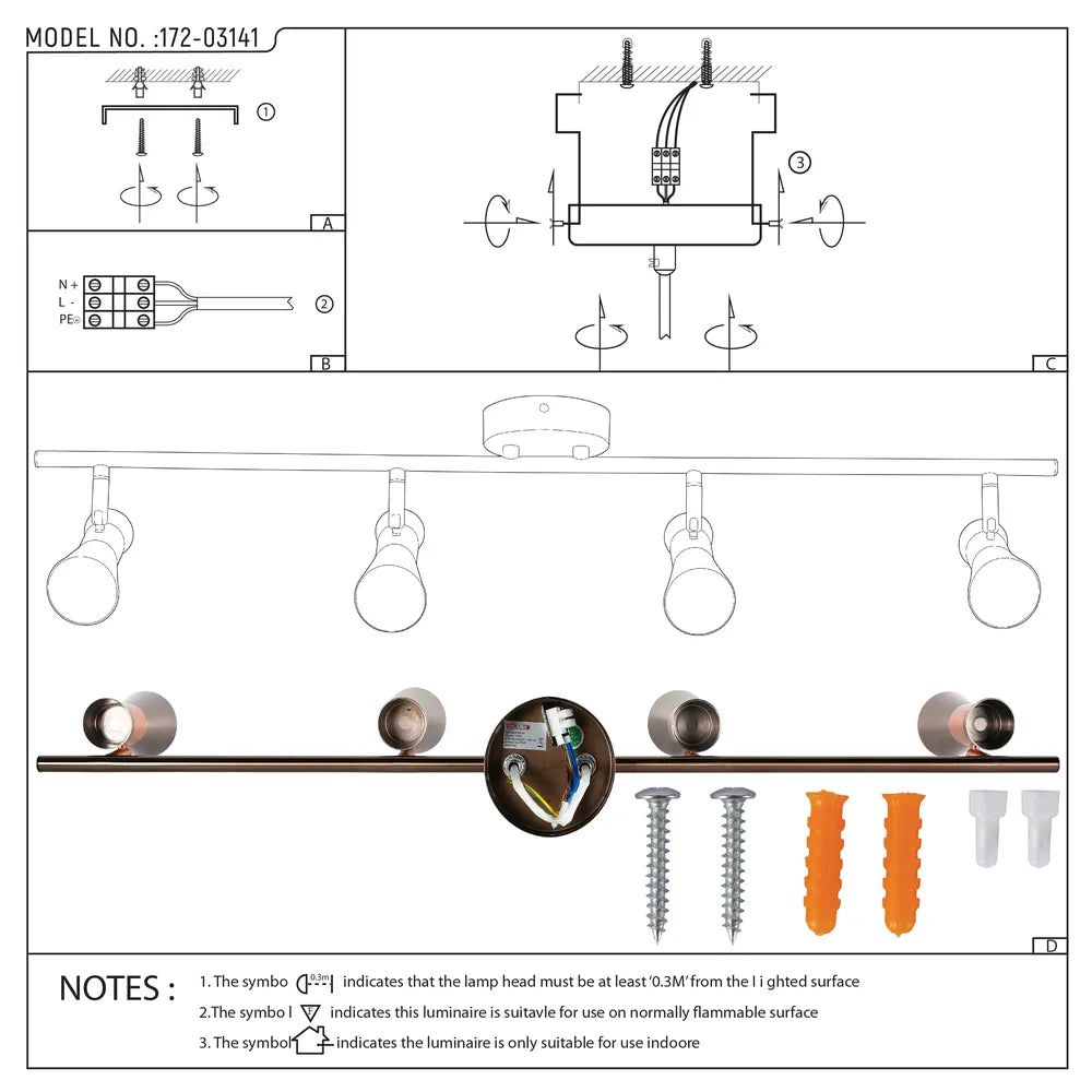 User manual for Antique Bronze & Copper Adjustable Track Spotlights-172-03141