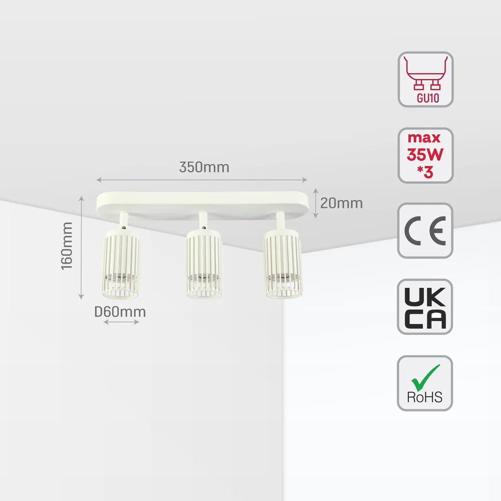 Size and technical specs of the Aria Cage-Bar Adjustable GU10 Spotlight-172-03156