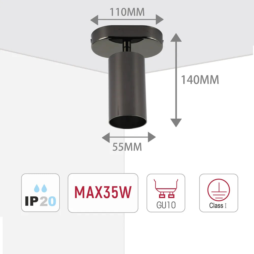 Size and technical specs of the Astra Pearl Grey Cylinder GU10 Spotlight-172-030391