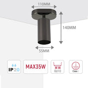 Size and technical specs of the Astra Pearl Grey Cylinder GU10 Spotlight-172-030391