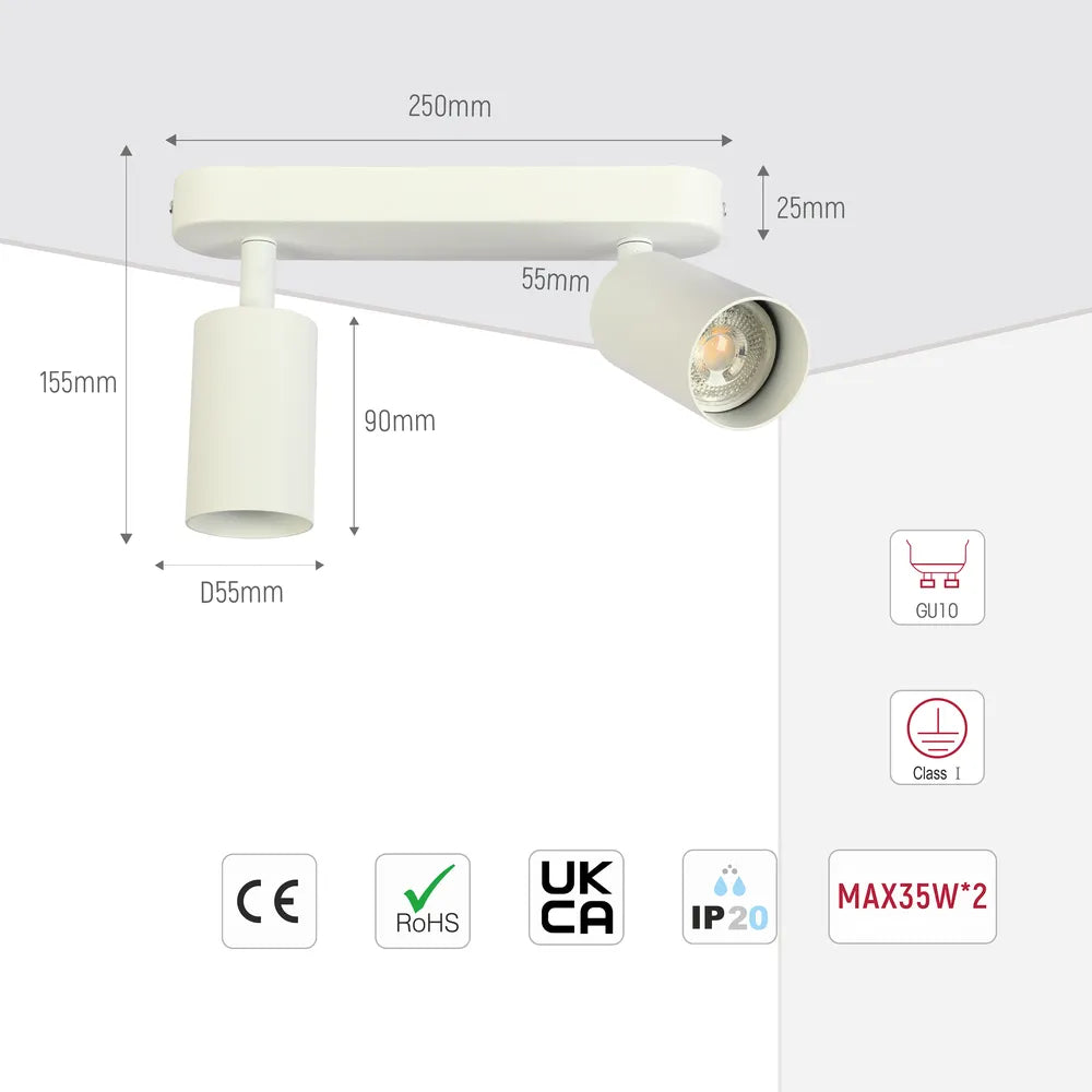 Size and technical specs of the Beam Cylinder GU10 Spotlight-172-03051