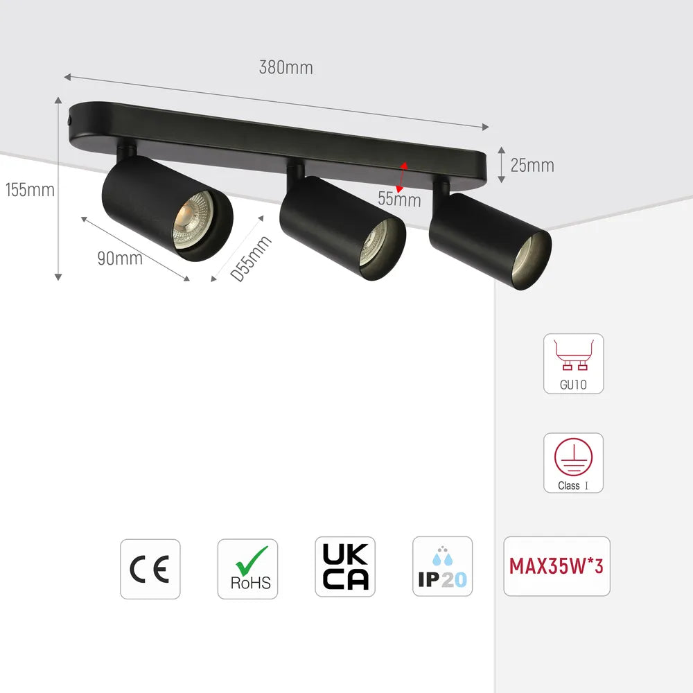 Size and technical specs of the Beam Cylinder GU10 Spotlight-172-03053