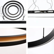 A contemporary black multi-ring pendant light, with a golden internal finish, creating a stylish focal point.