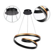A striking black and bronze swirl LED pendant light, perfect for modern interiors. Provides ambient, energy-efficient lighting.
