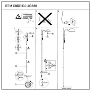 Assembly instructions for a floor lamp with a domed shade. Includes diagrams and warnings. Assembly required.