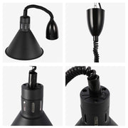 A sleek, matte black pendant lamp with a flexible gooseneck and an adjustable height mechanism for versatile illumination.