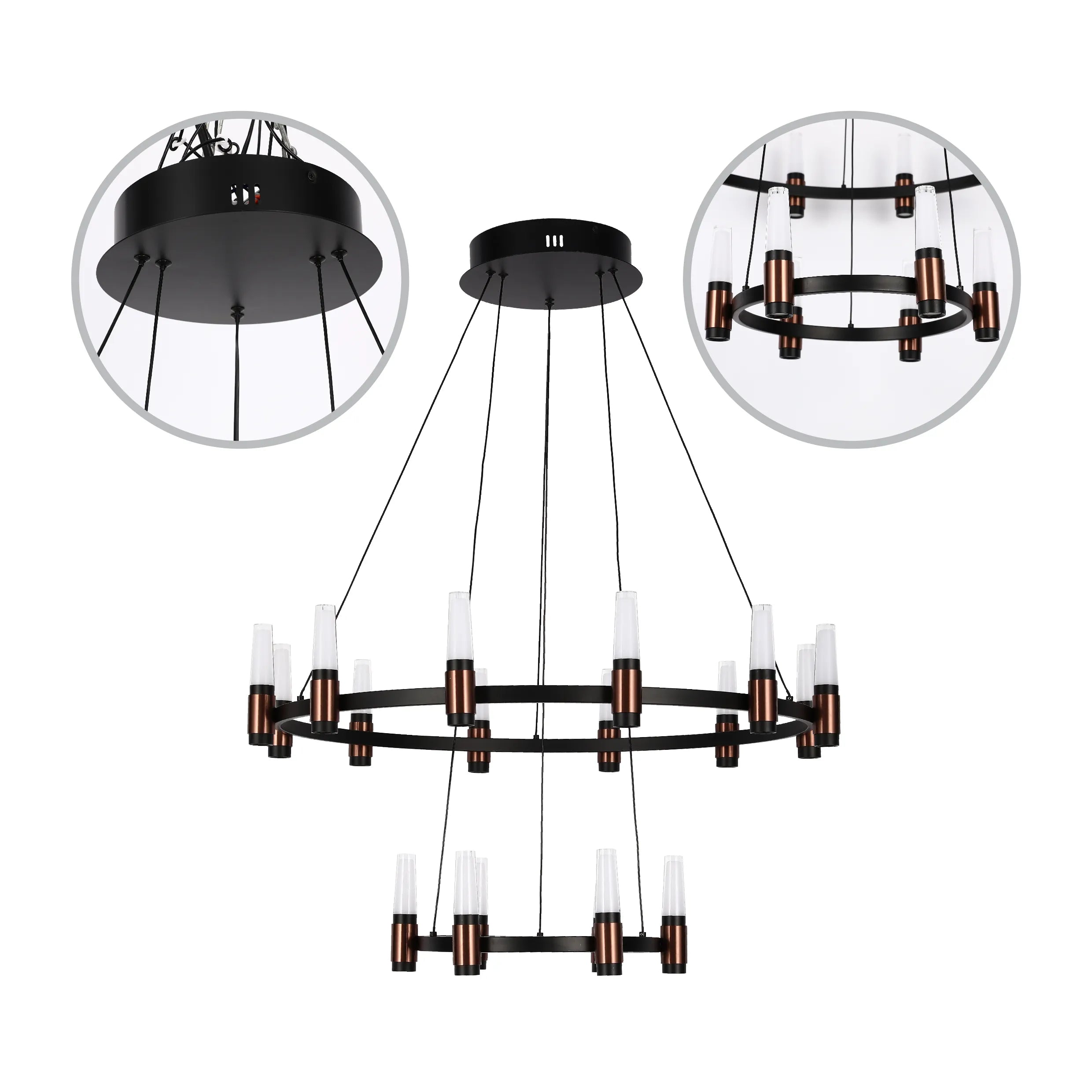 Black & Copper Modern Multi-Tier LED Chandelier