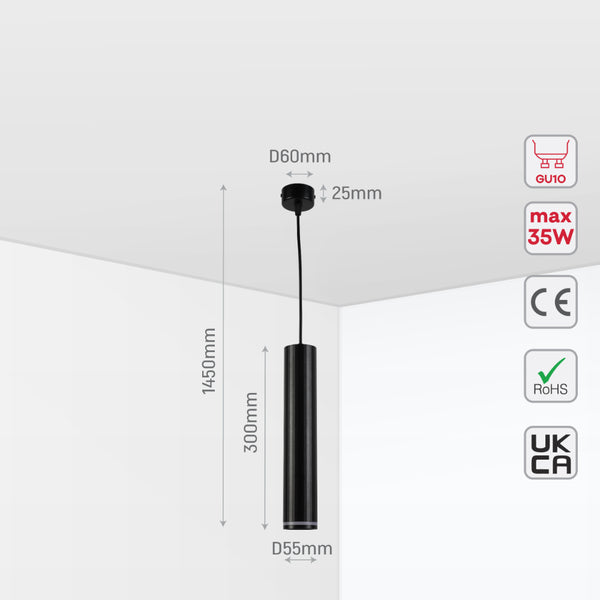 Black Cylinder Pendant Downlight GU10 Modern Minimalist, Pendant Downlight, TEKLED 9