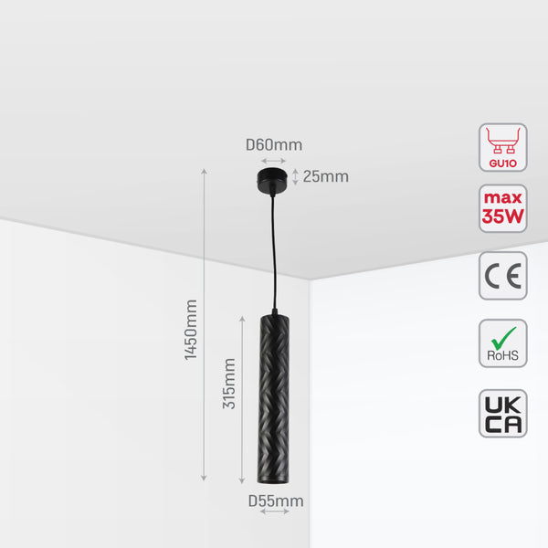 Black Cylinder Pendant Downlight GU10 Modern Minimalist, Pendant Downlight, TEKLED 10